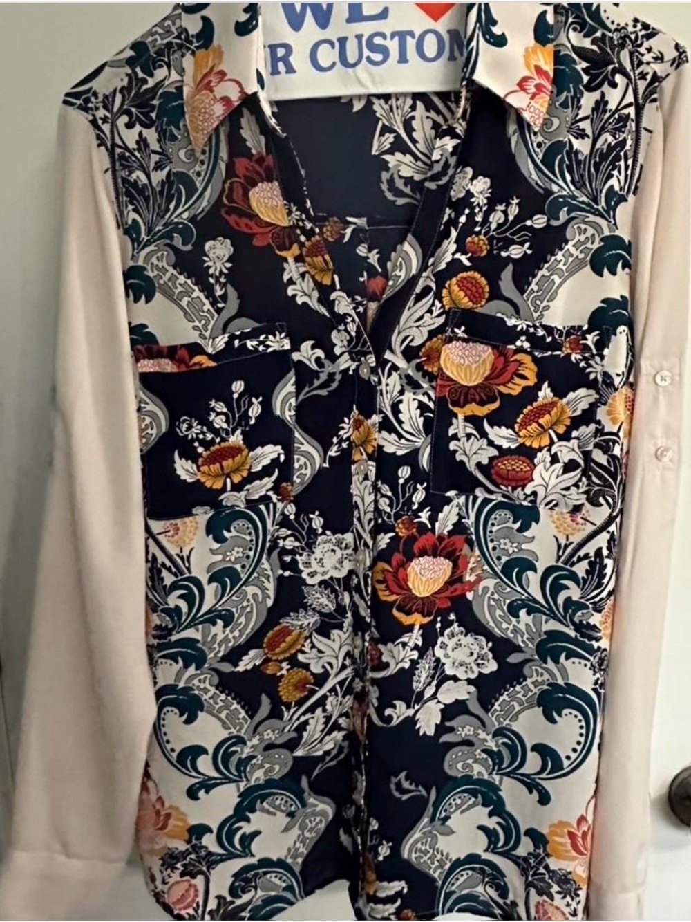 Express Portofino Slim Fit Shirt in Navy, Cream and Red Floral